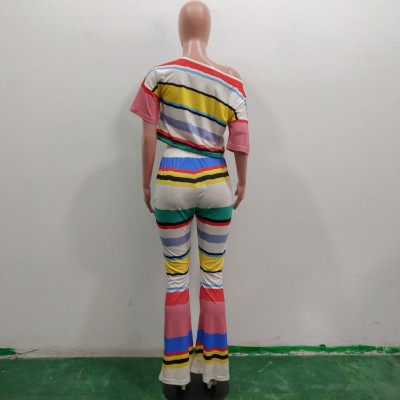 Summer Striped Colorful Two Piece Pants Set