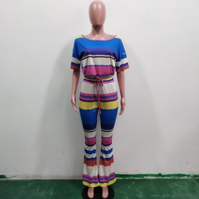 Summer Striped Colorful Two Piece Pants Set