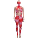 Print Sleeveless Sexy Bodycon Jumpsuit with Face Cover