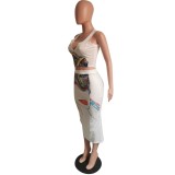 Summer Character Print Vest and Midi Skirt Set