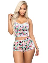 Summer Sexy Heart Two Piece Shorts Pajama Set