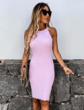 Summer Knit Scoop Mini Dress with Wavy Trims
