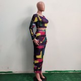 African Colorful Long Sleeve Crop Top and Pencil Skirt Set