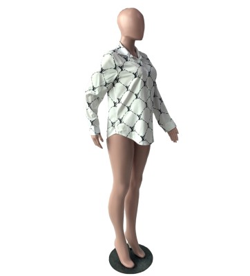 Casual Print Long Sleeve Collar Blouse