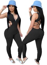 Sexy Cut Out Sleeveless Zipper Bodycon Jumpsuit