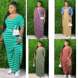 Plus Size V-Neck Striped Maxi Dress