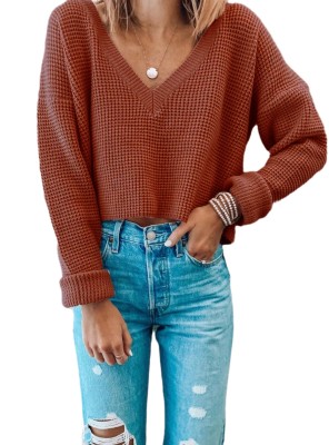 Sexy V-Neck Loose Cut Crop Sweater Top
