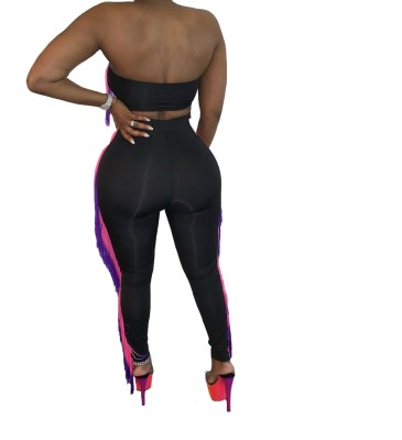 Sexy Strapless Tassels Bodycon Jumpsuit