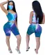 Tie Dye Two Piece Crop Top and Shorts with Face Cover