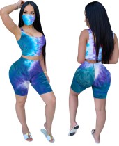 Tie Dye Two Piece Crop Top and Shorts with Face Cover