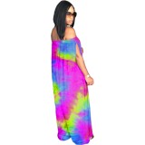 Summer Tie Dye Off Shoulder Loose Jumpsuit