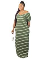 Plus Size V-Neck Striped Maxi Dress