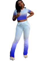 Plus Size Gradient Crop Top and Stacked Pants Set