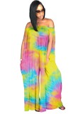 Summer Tie Dye Off Shoulder Loose Jumpsuit