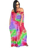 Summer Tie Dye Off Shoulder Loose Jumpsuit