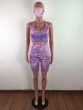 Tie Dye Two Piece Crop Top and Shorts with Face Cover