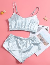 2PC Summer Satin Top and Shorts Pajama Set