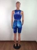 Tie Dye Two Piece Crop Top and Shorts with Face Cover