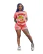 Summer Print Sexy Ripped Two Piece Biker Shorts Set