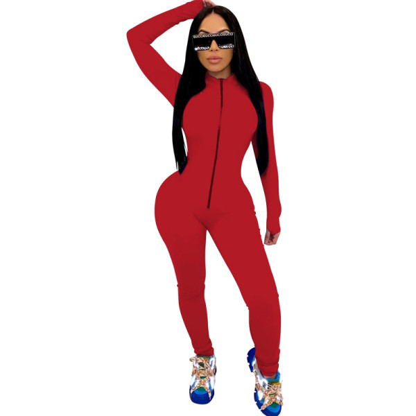 Sports Fitness Long Sleeve Zipper Jumpsuit