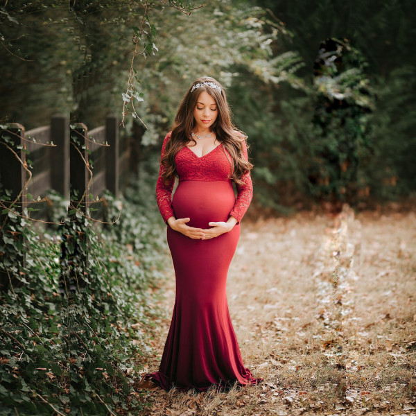 Red Pregenant Long Sleeve Wedding Dress