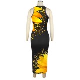 Sexy African Floral Long Tank Dress