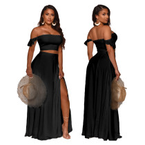 Sexy Black Crop Top and Maxi Skirt Set