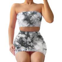 Summer Sexy Tie Dye Strapless Crop Top and Mini Skirt Set