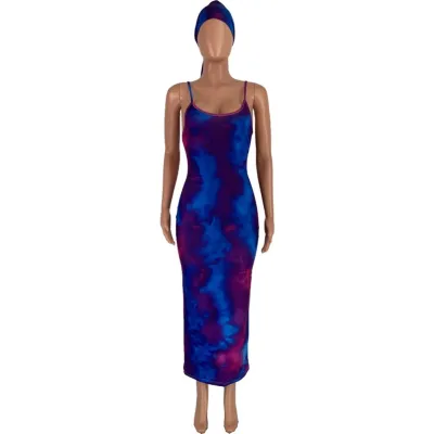 Summer Tie Dye Sleeveless Long Dress with Belt