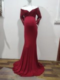 Red Pregenant Long Sleeve Wedding Dress