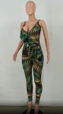 Sexy Print Green Strap Bodycon Jumpsuit