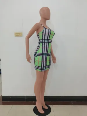 Sexy Plaid Straps Bodycon Dress