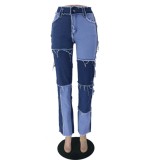 Street Style Contrast Regular Jeans