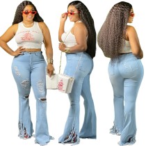 Stylish High Waist Fit and Flare Rip Jeans