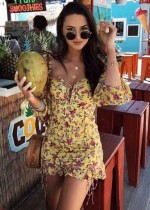 Sexy Floral Yellow Square Summer Dress