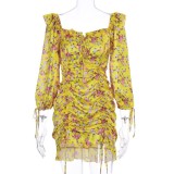 Sexy Floral Yellow Square Summer Dress