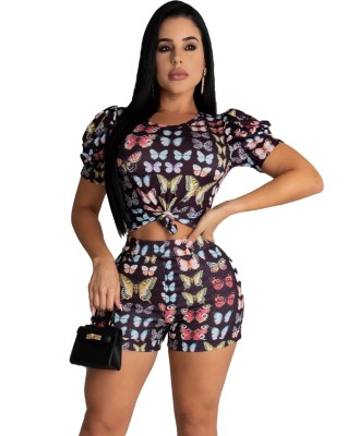 Summer Butterfly Two Piece Biker Shorts Set