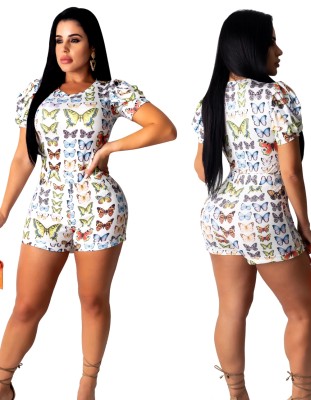 Summer Butterfly Two Piece Biker Shorts Set