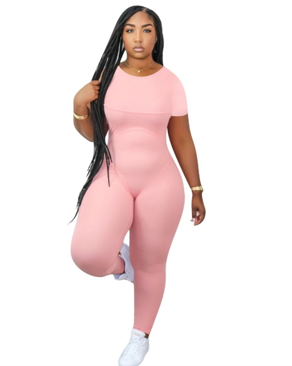 Summer Sports Fitness Plain Jumpsuit