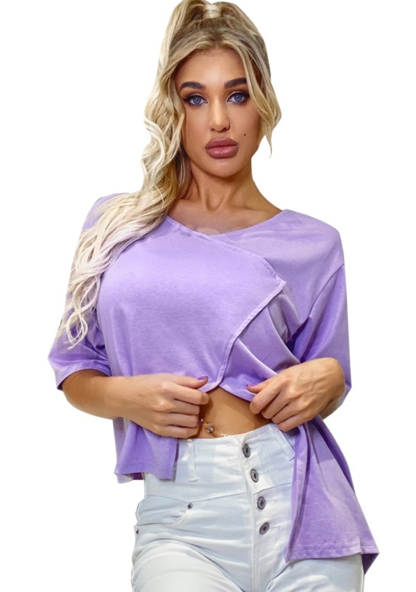 Summer Purple Irregular Short Shirt