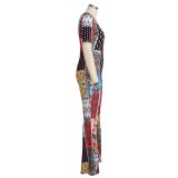 Summer Print African Fit and Flare Jumpsuit