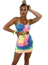 Summer Sexy Tie Dye Strap Crop Top and Mini Skirt Set