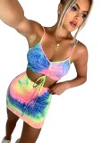 Summer Sexy Tie Dye Strap Crop Top and Mini Skirt Set