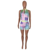 Summer Fitness Tie Dye Crop Top and Shorts Set