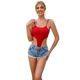 Summer Red Sexy Strap Thong Bodysuit