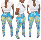 Summer African White Crop Top and Print Pants Set