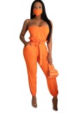 Summer Plain Strapless Shirt and Pants Set with Face Cover