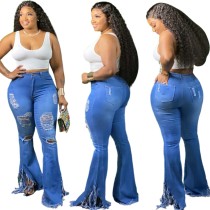 Stylish High Waist Fit and Flare Rip Jeans