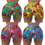 Sports Fitness Sexy Colorful Print Shorts