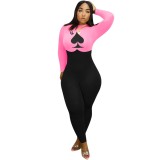 Sexy Poker Print Long Sleeve Bodycon Jumpsuit